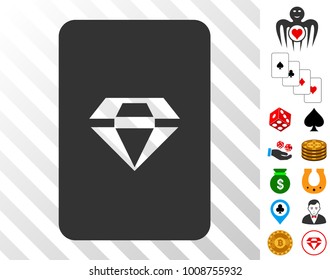Ruby Gaming Card icon with bonus casino images. Vector illustration style is flat iconic symbols. Designed for casino ui.