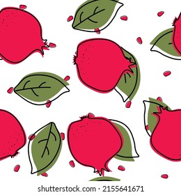 Ruby Garnet Vector Seamless Pattern. Painting Pomegranate Summer Print. Textile Drawing Fruit Background. Red Floral Wallpaper.