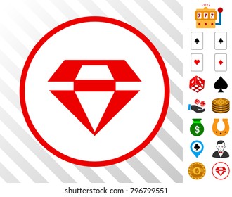 Ruby Gem icon with bonus casino symbols. Vector illustration style is flat iconic symbols. Designed for gamble websites.