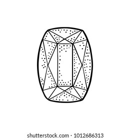 Ruby gem stone. Vintage black vector engraving illustration for poster, label, web. Isolated on white background. Hand drawn design element