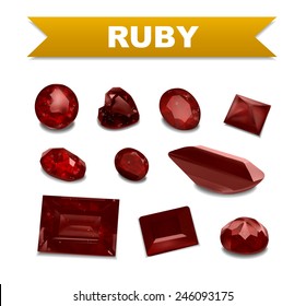 Ruby gemstones isolated on white, vector eps10 illustration.