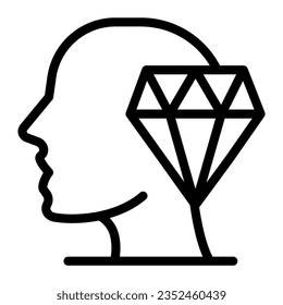 Icono de rubí y línea de cabezal, concepto educativo, señuelo claro sobre fondo blanco, rubí e ícono de cabeza en diseño web de concepto móvil estilo contorno. Gráficos vectoriales.
