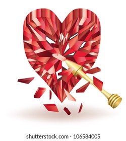 Ruby heart and gold arrow. vector illustration