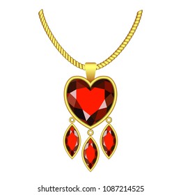 Ruby heart jewelry icon. Realistic illustration of ruby heart jewelry vector icon for web design isolated on white background