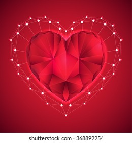 Ruby Heart structure. Low poly. Valentine's Day concept. Vector Illustration