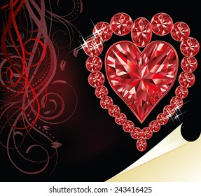 Ruby heart, wedding valentines day, vector illustration