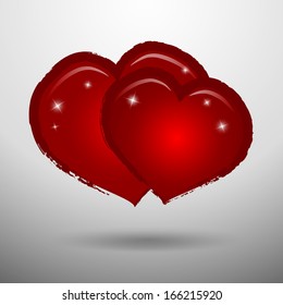 Ruby hearts with brush painted edges. EPS10 vector background.