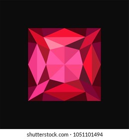Ruby jewerly square stone, gemstone vector Illustration on a black background