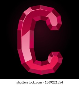Ruby letter C. Treasures of alphabet. Gemstone letters