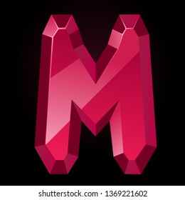 Ruby letter M. Treasures of alphabet. Gemstone letters