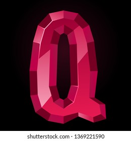 Ruby letter Q. Treasures of alphabet. Gemstone letters