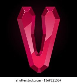 Ruby letter V. Treasures of alphabet. Gemstone letters