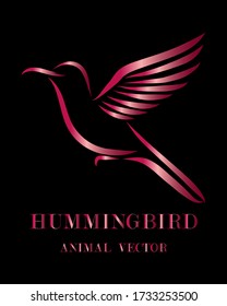 Ruby line art Vector illustration on black background of flying hummingbirds. Suitable for making logos