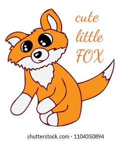 Ruby little fox isolated on the white background. Graphic for typography poster, card, label, flyer, page, banner, baby wear, nursery.