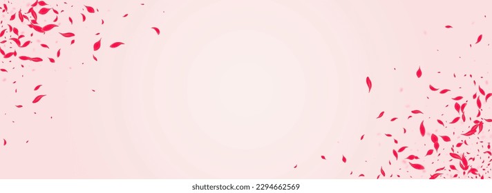 Ruby Peach Vector Pink Panoramic Background. Fall Blossom Pattern. Red Rose Fly Template. Scarlet Beauty Cherry Poster.