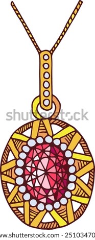 Ruby pendant. Precious golden jewellery color sketch
