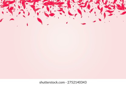 Ruby Petal Vector Pink Background. Japan Rose Frame. Coral Sakura Falling Wallpaper. Scarlet Fly Peach Cover.