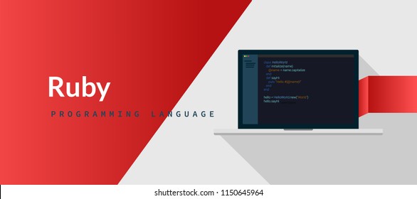 Ruby programming language with script code on laptop screen, programming language code illustration