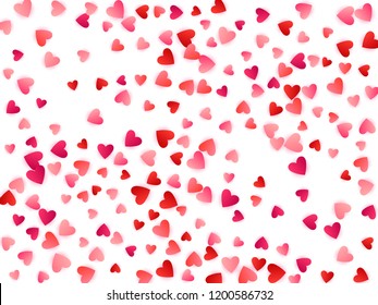 Ruby red flying hearts bright love passion vector background. Amour wallpaper. Cartoon confetti love symbols holiday pattern. Amazing flying red hearts scatter for wedding decoration.