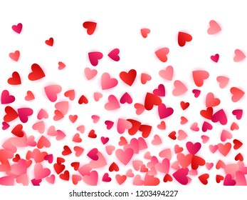Ruby red flying hearts bright love passion vector background. Cartoon confetti love signs holiday pattern. Simple flying red hearts scatter for wedding card.