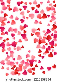 Ruby red flying hearts bright love passion vector background. Cartoon confetti love signs pattern. Simple flying red hearts scatter for Valentines Day decoration.