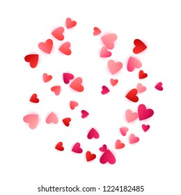 Ruby red flying hearts bright love passion vector background. Amour wallpaper. Romantic signs confetti. Simple flying red hearts scatter for birthday card.