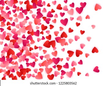 Ruby red flying hearts bright love passion vector background. Amour backdrop. Cartoon confetti love signs pattern. Sweetly flying red hearts scatter for Valentines Day decoration.