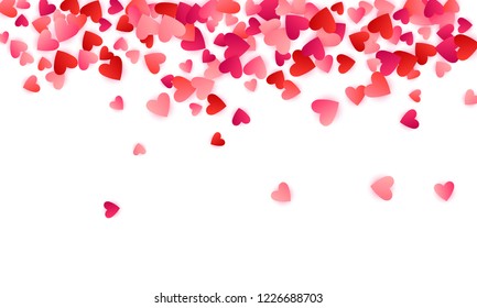 Ruby red flying hearts bright love passion vector background. Amour wallpaper. Romantic emotions symbols confetti. Glamorous flying red hearts scatter for birthday card.