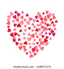 Ruby red flying hearts bright love passion vector background. Cartoon confetti love symbols holiday pattern. Fascinating flying red hearts scatter for Valentines Day decor.