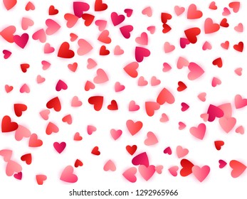 Ruby red flying hearts bright love passion vector background. Amour backdrop. Cartoon confetti love symbols pattern. Fascinating flying red hearts scatter for Valentines Day decoration.