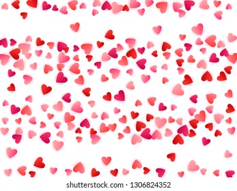 Ruby red flying hearts bright love passion vector background. Romantic emotions signs confetti. Abstract flying red hearts scatter for wedding invitation card.