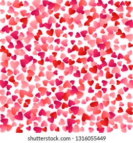 Ruby red flying hearts bright love passion vector background. Romantic symbols confetti. Amazing flying red hearts scatter for wedding card.