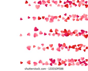 Ruby red flying hearts bright love passion vector background. Amour backdrop. Romantic signs confetti. Abstract flying red hearts scatter for wedding invitation card.