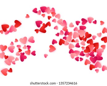 Ruby red flying hearts bright love passion vector background. Amour backdrop. Cartoon confetti love symbols graphic design. Wonderful flying red hearts scatter for Valentines Day decoration.