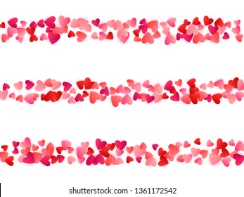 Ruby red flying hearts bright love passion vector background. Romantic elements confetti. Modern flying red hearts scatter for wedding card.