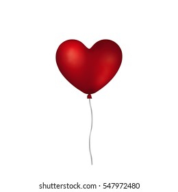 Ruby red realistic heart shaped helium balloon isolated on white background.