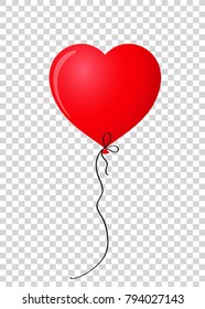 Ruby red realistic heart shaped helium balloon isolated on transparent background. Vector illustration, clip art.