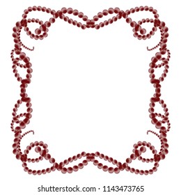ruby red watercolor pearl string ornate frame border pattern, vector illustration