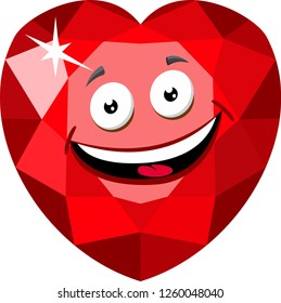 Ruby or Rodolite gemstone Funny cartoon character. Ruby heart-cut gemstone. Vector illustration on white background.