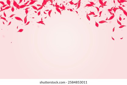 Ruby Rose Vector Pink Background. Beauty Sakura Wallpaper. Red Cherry Tender Banner. Carmine Fall Lotus Template.