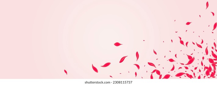 Ruby Sakura Vector Pink Panoramic Background. Fly Petal Texture. Red Rose Blur Banner. Coral Beauty Peach Backdrop.