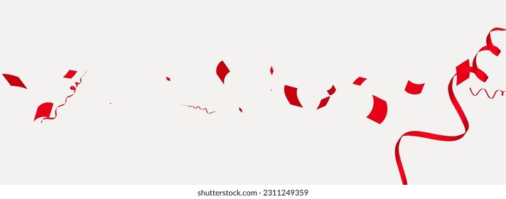 Ruby Serpentine Falling Vector Panoramic Grey Background. Festive Confetti Invitation. Star Fun Illustration. Red Celebration Poster.