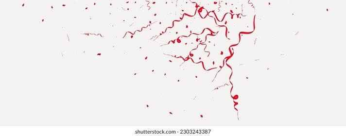 Ruby Spiral Shiny Vector Panoramic Grey Background. Paper Streamer Illustration. Star Decoration Invitation. Scarlet Falling Poster.