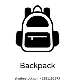 Rucksack or backpack glyph icon design 