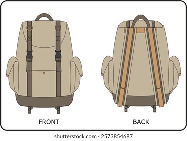 Rucksack Bag Design Front and Back Vector