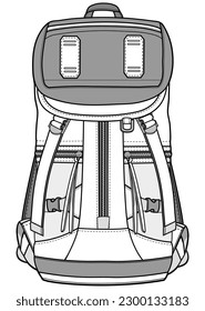 rucksack bag flat sketch vector illustration technical cad drawing template