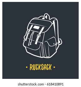 Rucksack illustration. Vector logotype isolated on black background.
