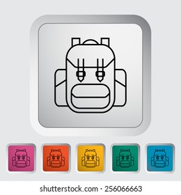 Rucksack outline icon on the button. Vector illustration.