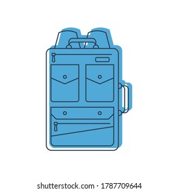 Rucksack or schoolbag with pockets and zipper element. Education and study backpack for students and traveling icon. Tourism bag. Front view. Flat line art illustration isolated on white background.