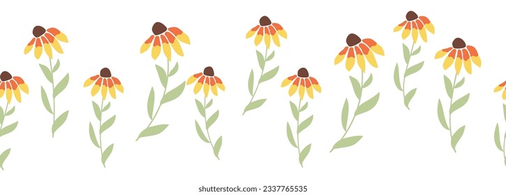 Rudbeckia chamomile Asteraceae borde horizontal patrón sin fisuras